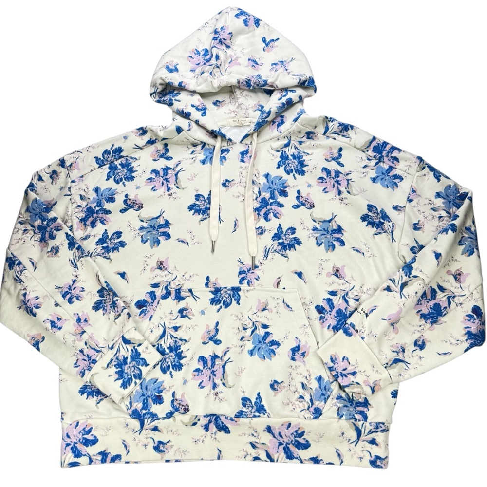 Rag & Bone City Floral Print Organic Cotton Hoodie Sweatshirt, L